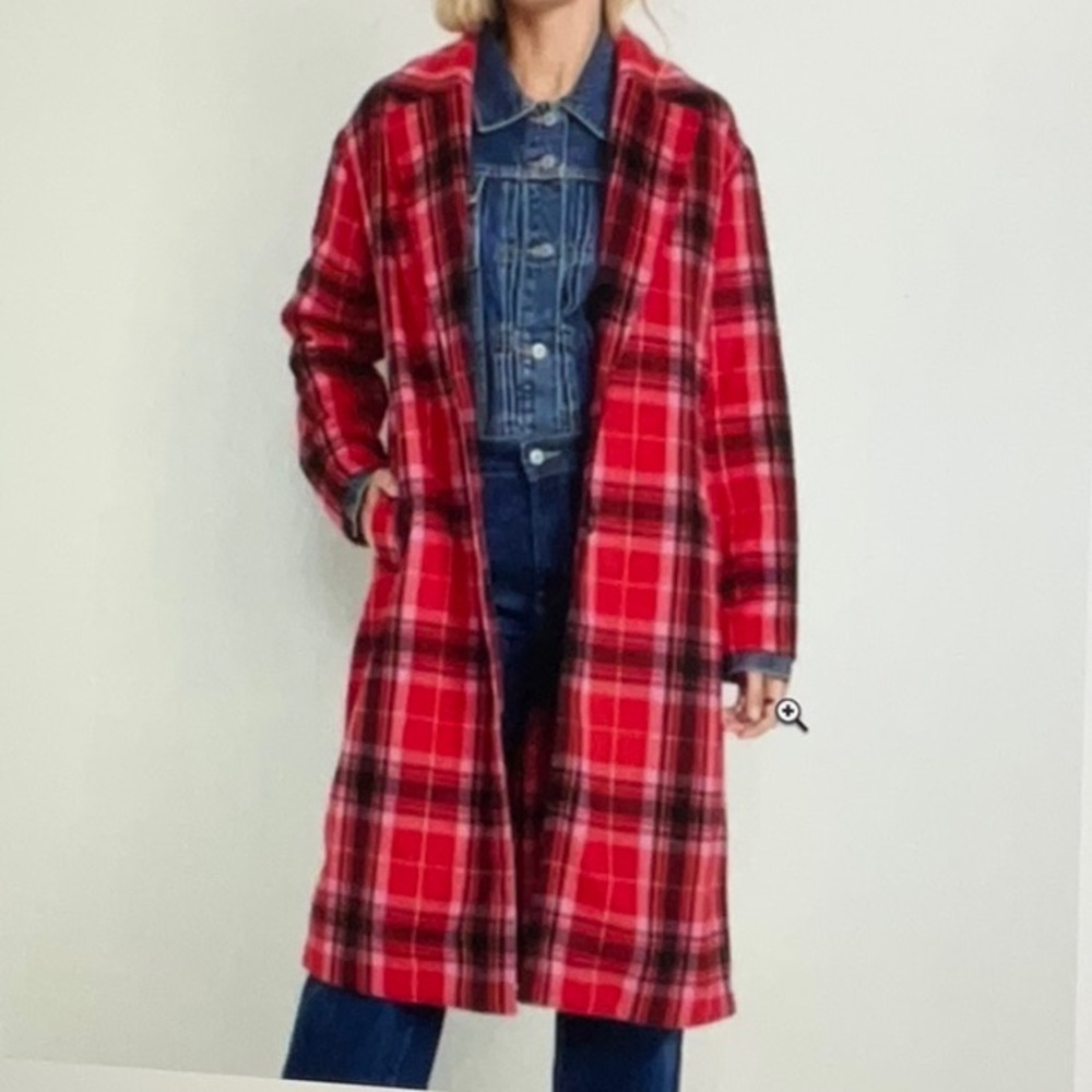 NWT OLD NAVY Soft Brushed Overcoat - Red Tartan